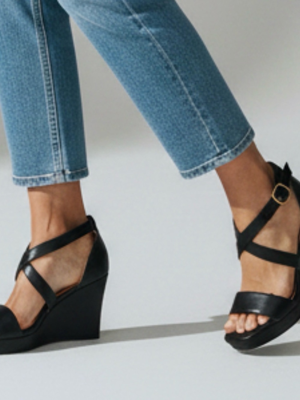 Idifu Black Wedge Sandals with Cross Straps - Women
